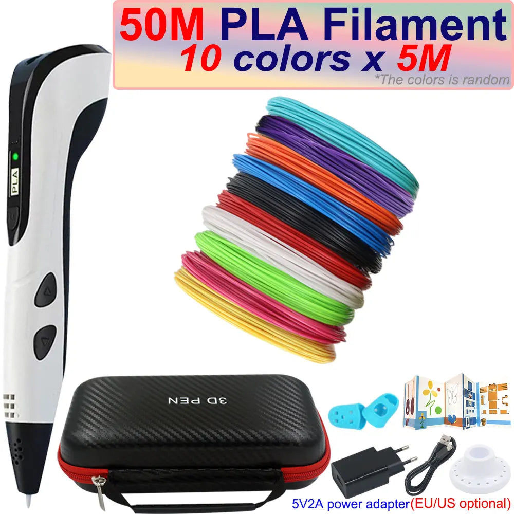 Kids 3D Pen with LCD Screen – 200M PLA Filament, Power Adapter & Travel Case