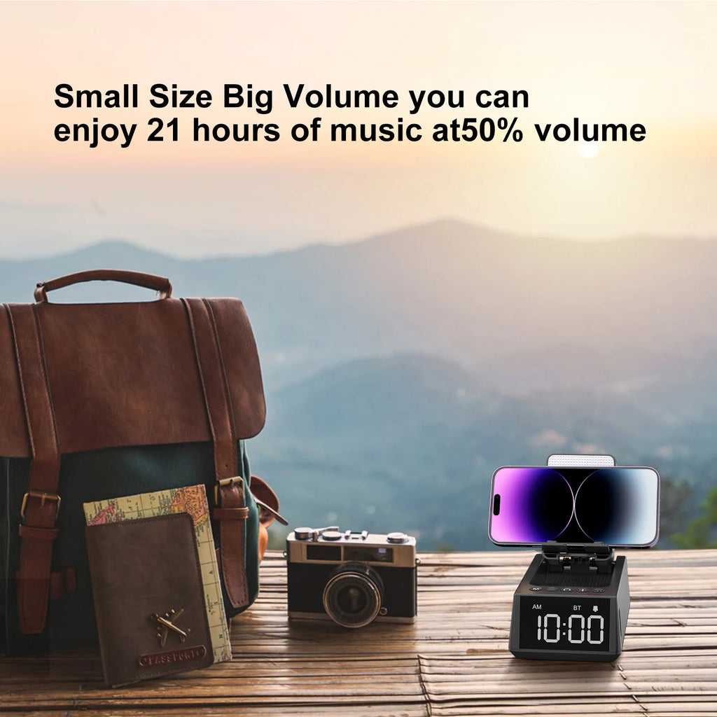 TimeTune Pro – Foldable Bluetooth Speaker with Alarm Clock & Phone Stand