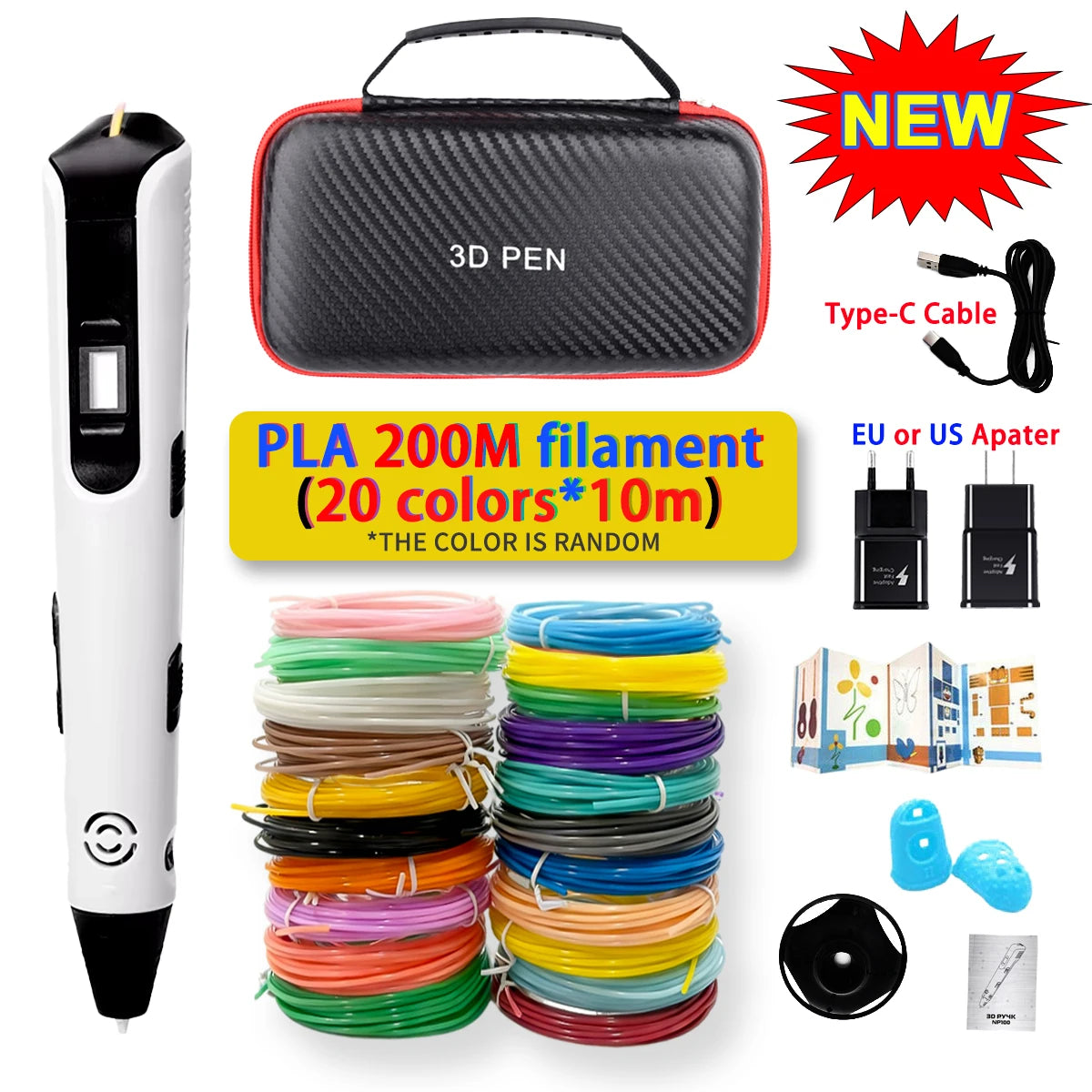 GlowPen Kids 3D Pen – PLA Filament, Power Adapter & Travel Case, Birthday Gift