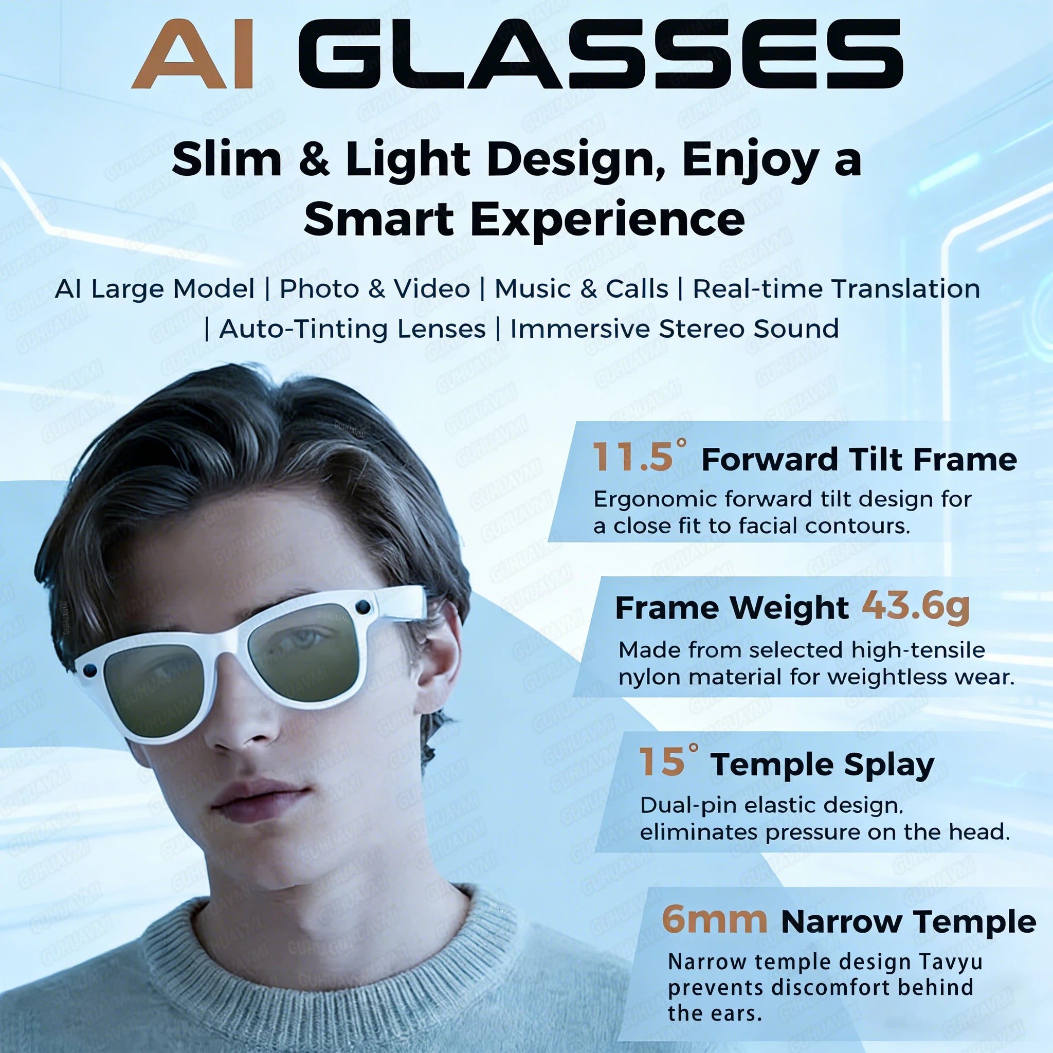 AI Vision Pro Smart Glasses 4K | Translator, Camera & Power Bank