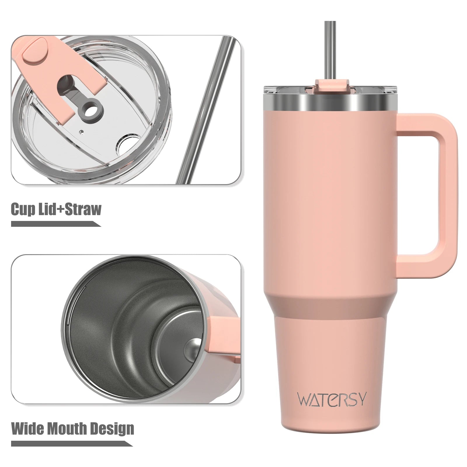 WATERSY Stainless Steel Tumbler with Straw – 20oz / 30oz / 40oz Vacuum Insulated