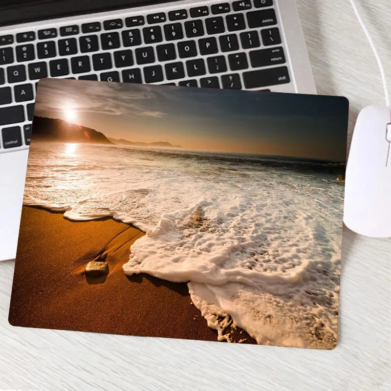 Tropical Breeze Beach Waves Gaming Mouse Pad – Palm Landscape Desk Mat | Anti-Slip Natural Rubber XXL Mouse Carpet for Office & Setup Aesthetic