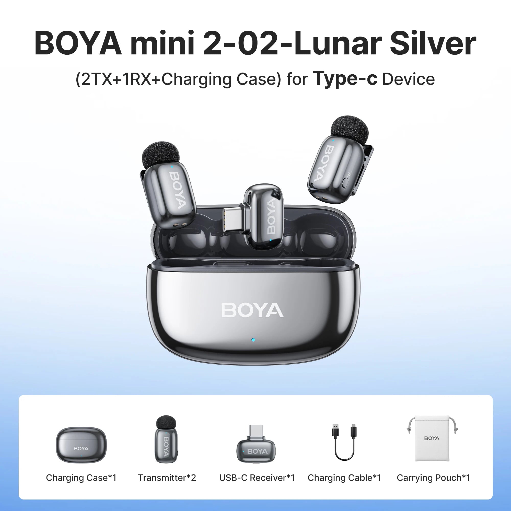 BOYA Mini 2 Wireless Lavalier Microphone – AI Noise Reduction for iPhone & Android