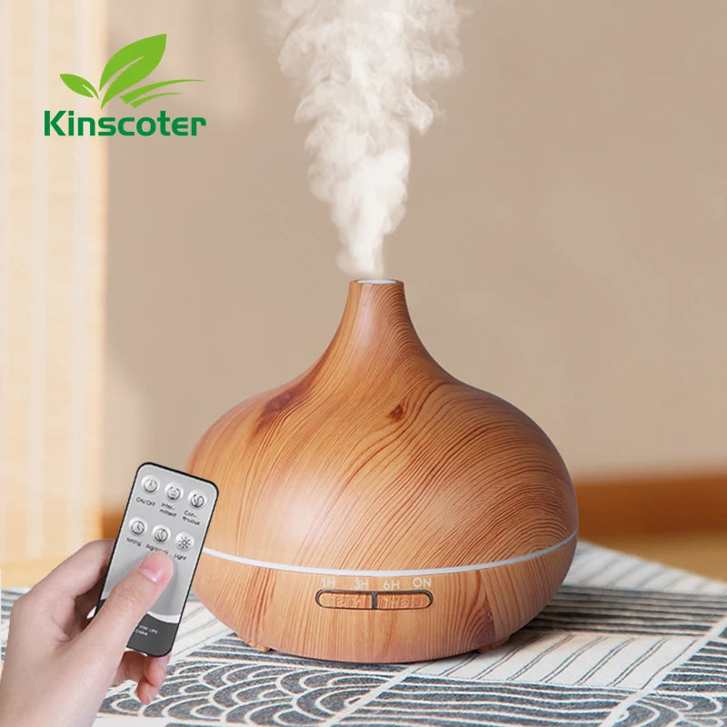 WoodMist 500ml Aromatherapy Essential Oil Diffuser – Remote Control, 7-Colour LED & Ultrasonic Humidifier