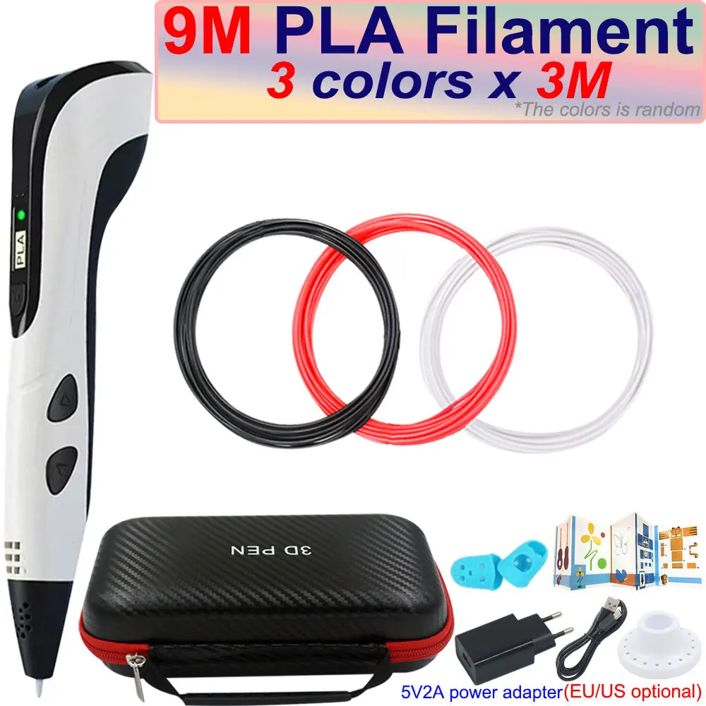 Kids 3D Pen with LCD Screen – 200M PLA Filament, Power Adapter & Travel Case