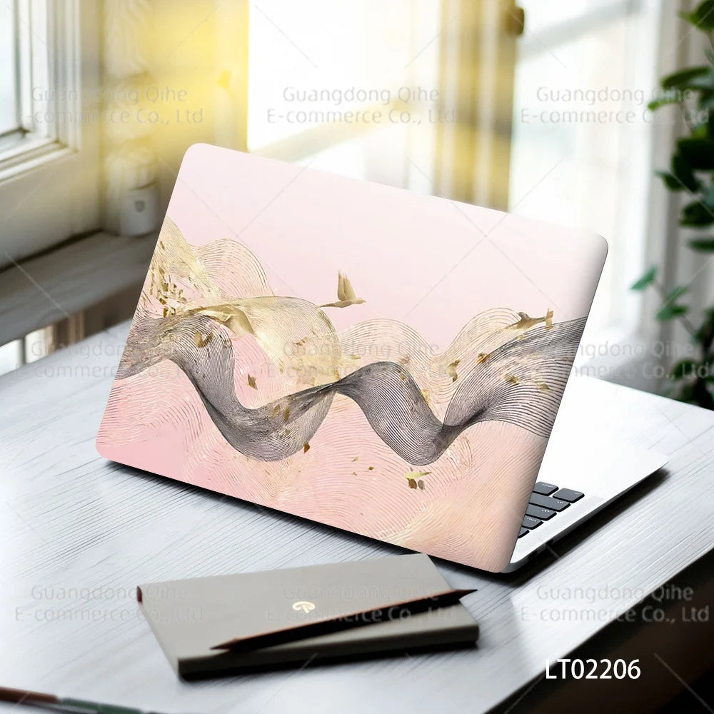 2pcs Creative Botanical Laptop Stickers Hand-Drawn Floral Line Art in Bright Colors, Waterproof Vinyl Decal for Notebook Covers