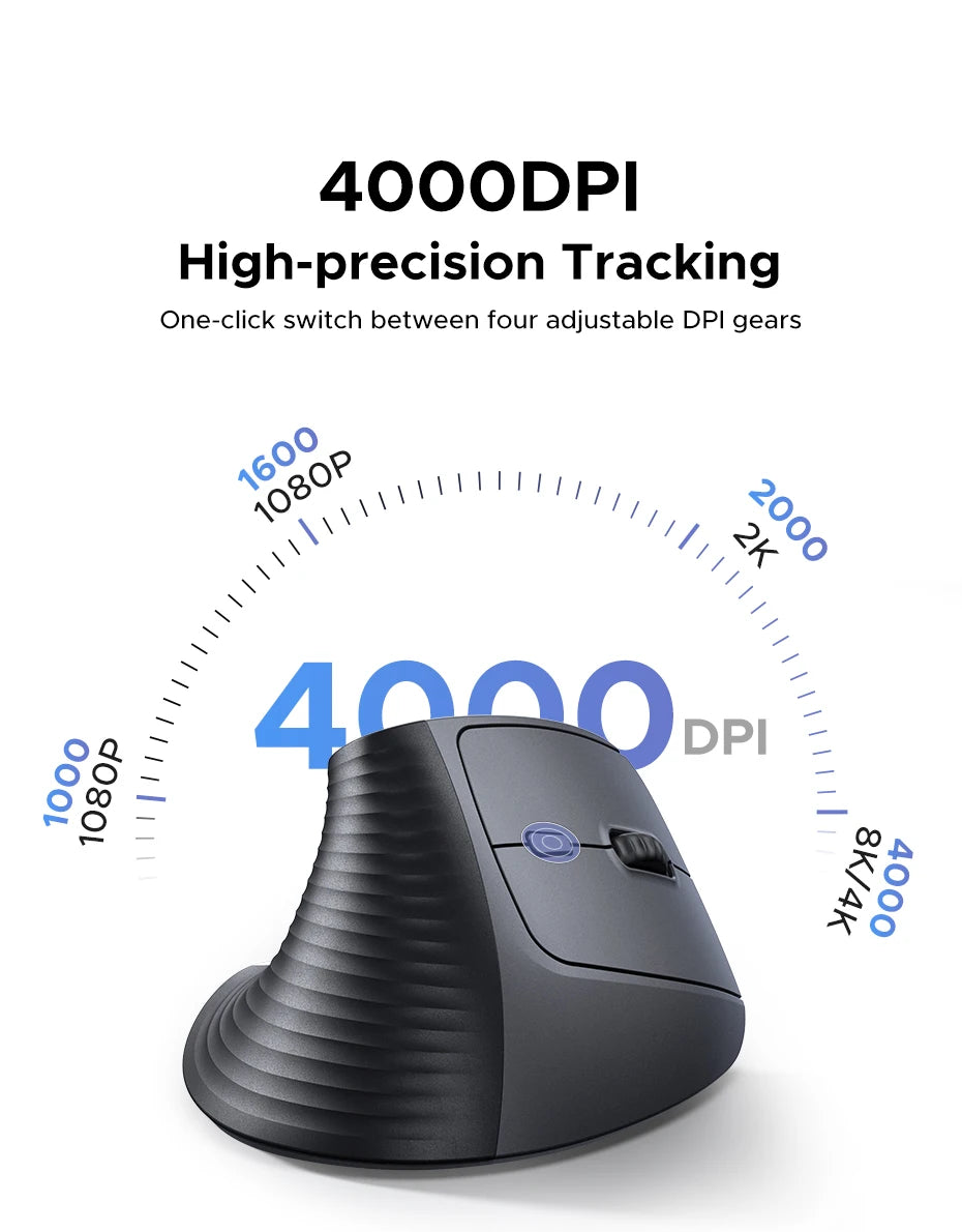 UGREEN Bluetooth 2.4G Vertical Wireless Mouse  Ergonomic 4000DPI 6 Mute Buttons for MacBook Tablet Laptops