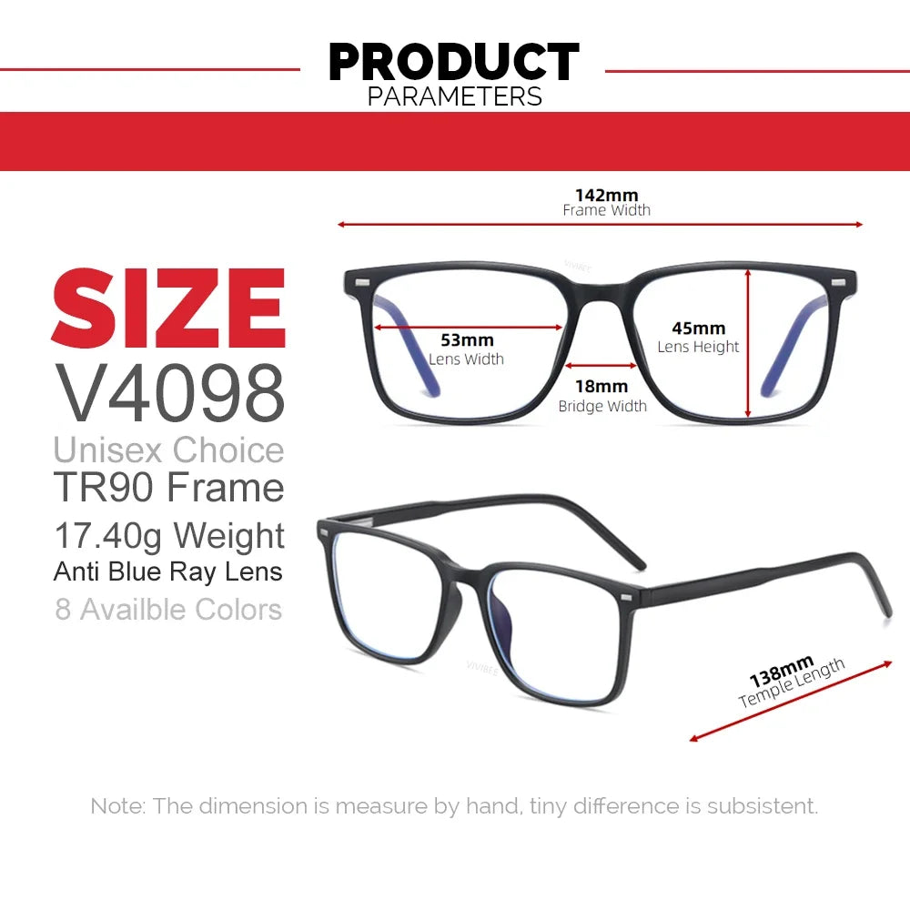 VIVIBEE Square Blue Light Blocking Glasses – TR90 Lightweight Computer Eyewear for Men & Women