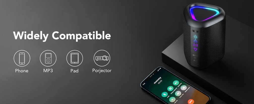 Bluetooth Speaker Wireless Portable Waterproof Speaker with Lights 24-Hour Playtime Bluetooth 5.4 TF Card AUX Playback Speakers