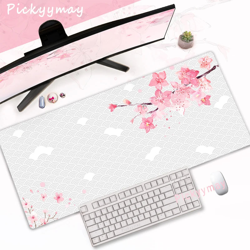 Sakura Bloom XL Desk Mat – Pink Cherry Blossom Gaming Mouse Pad (Extended Keyboard Mat)