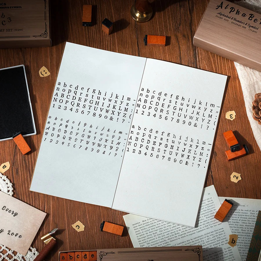RetroStamp 70-Piece Typewriter Wood Stamp Set – Retro Letters, Numbers & Symbols