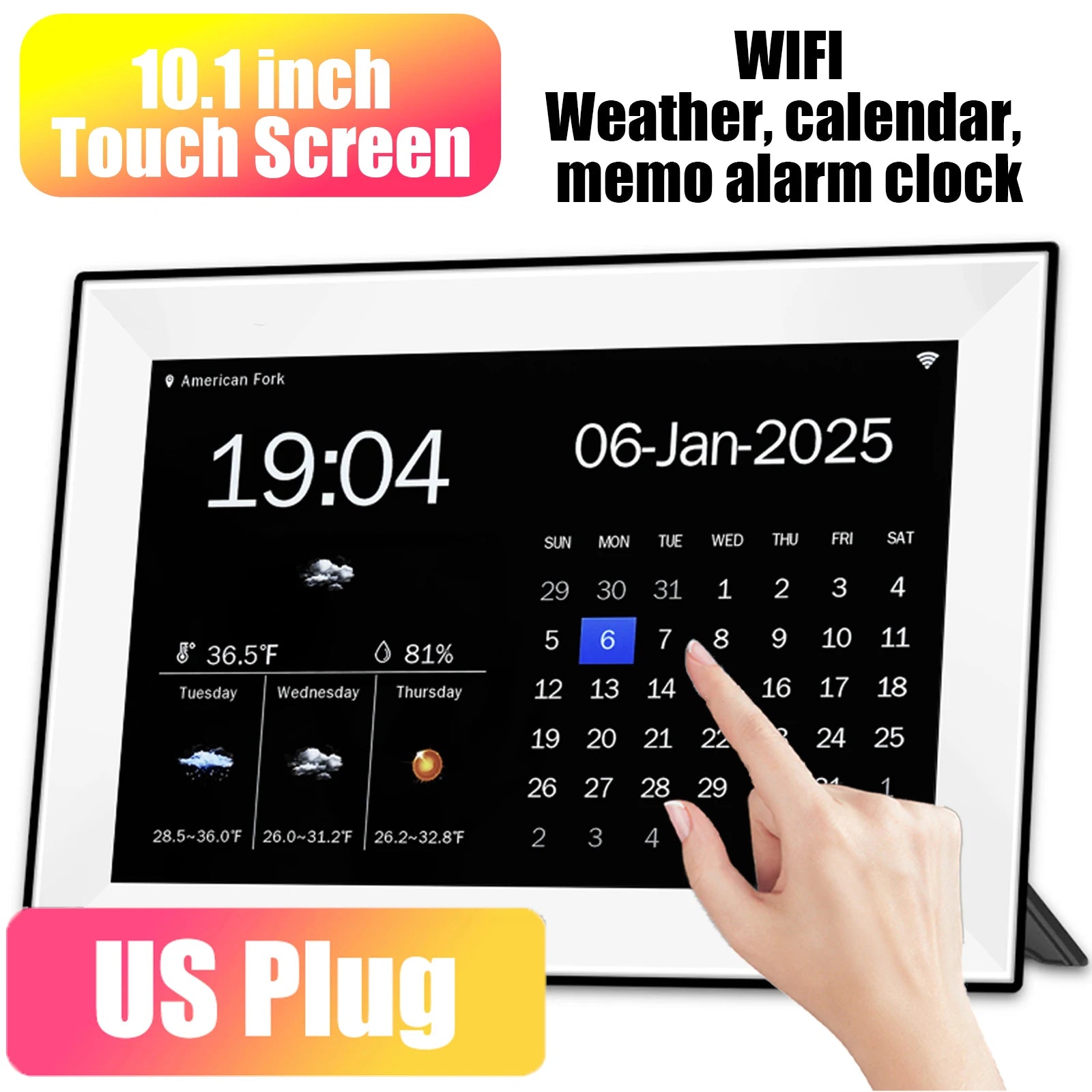 10.1" Smart Digital Calendar Clock – Touchscreen Family Scheduler with Weather, WiFi & Chore Chart