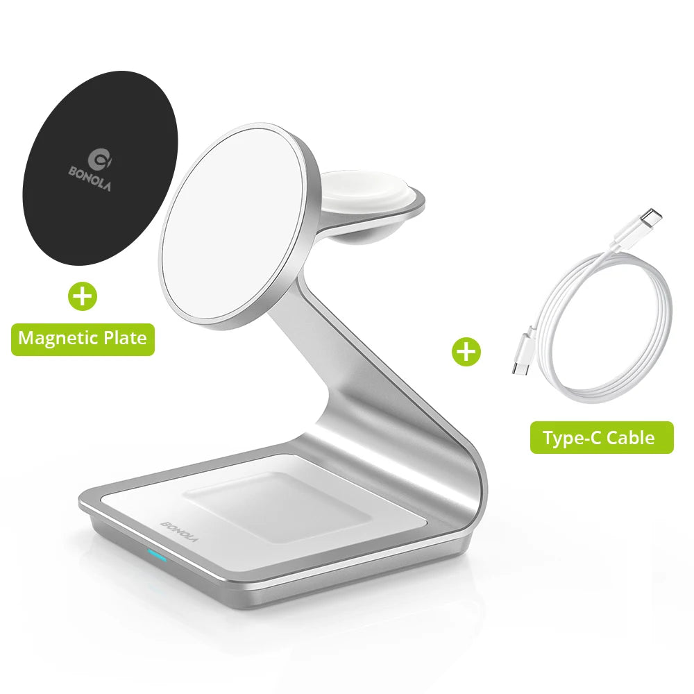Bonola 3-in-1 Magnetic Wireless Charging Station – iPhone 17/16/15/14, Apple Watch & AirPods Pro
