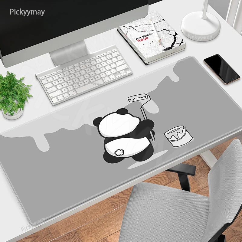 Midnight Cat XXL Gaming Desk Mat – Cute Black Cat Grey Mouse Pad for Office & Setup