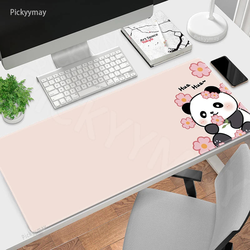 Midnight Cat XXL Gaming Desk Mat – Cute Black Cat Grey Mouse Pad for Office & Setup