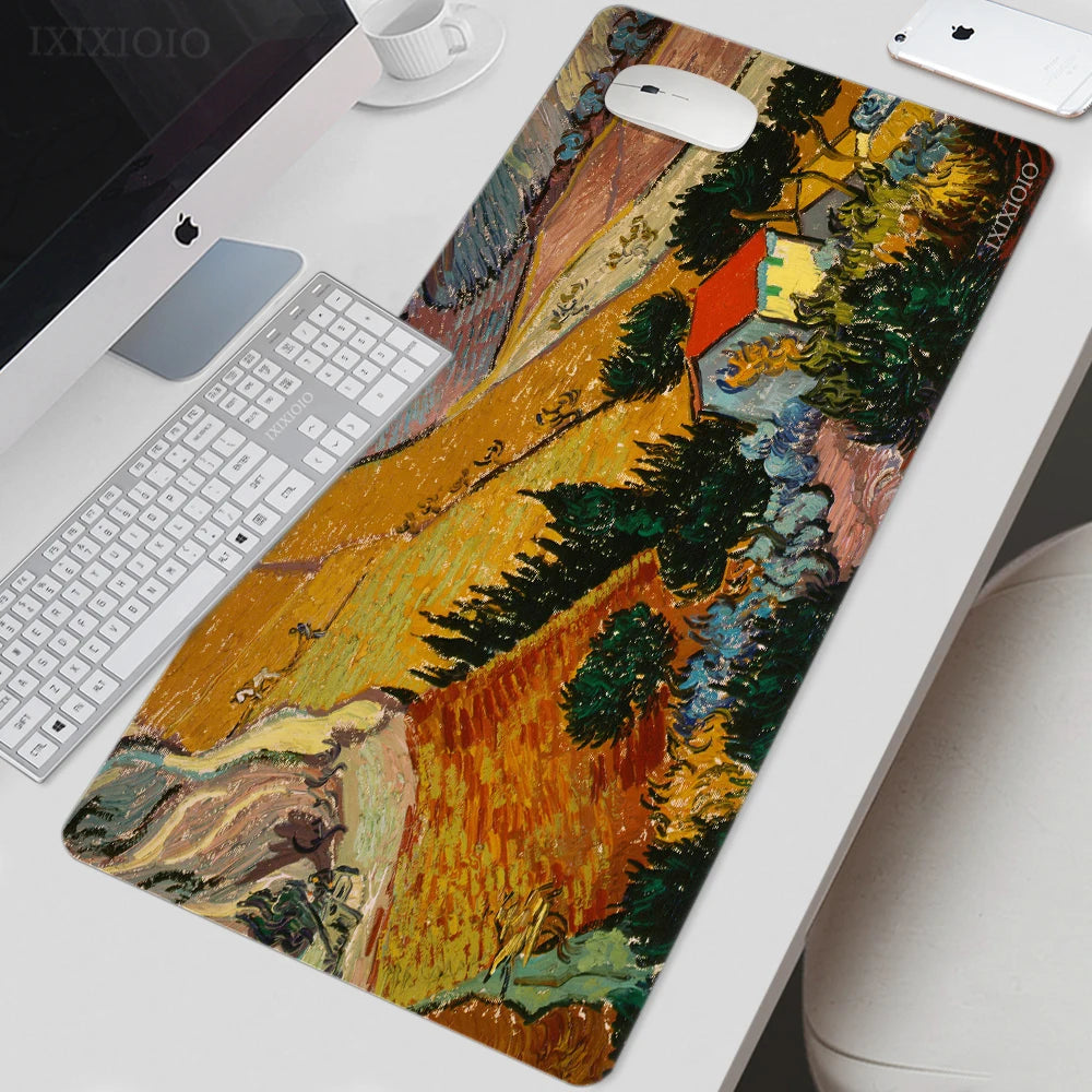 Van Gogh Starry Night XL Gaming Mouse Pad – Artistic XXL Desk Mat | HD Printed Non-Slip Soft Rubber Playmat for Office & Gaming Setup