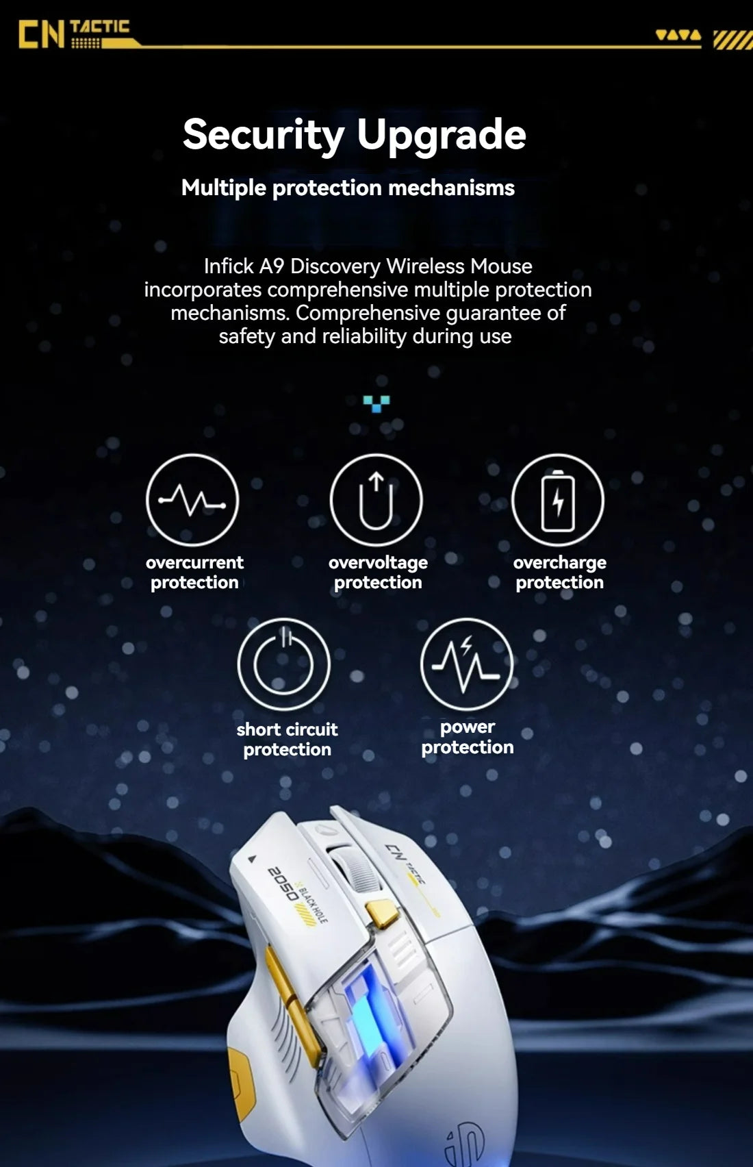 Inphic A9 Pro Tri-Mode Gaming Mouse – 12800 DPI, RGB Light Pillar & Macro Driver