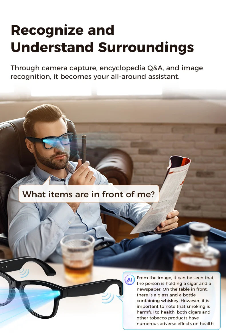 AI Vision Pro Smart Glasses 4K | Translator, Camera & Power Bank