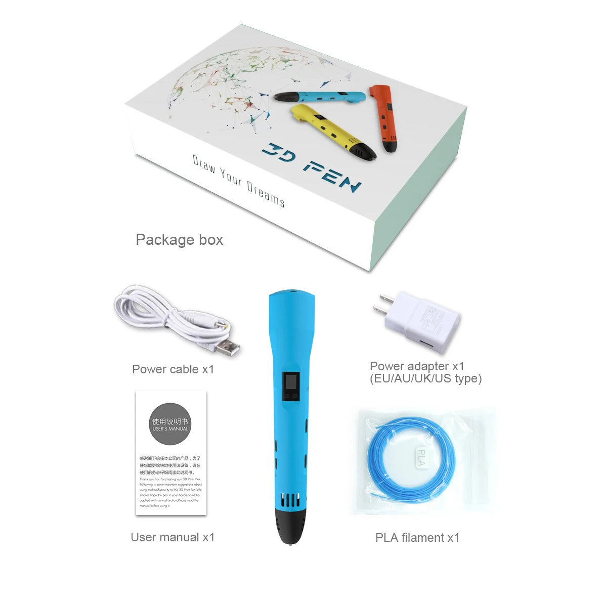 QCREATE 3D Printing Pen – LCD Display, 8 Speeds, PLA & ABS, 60-245°C