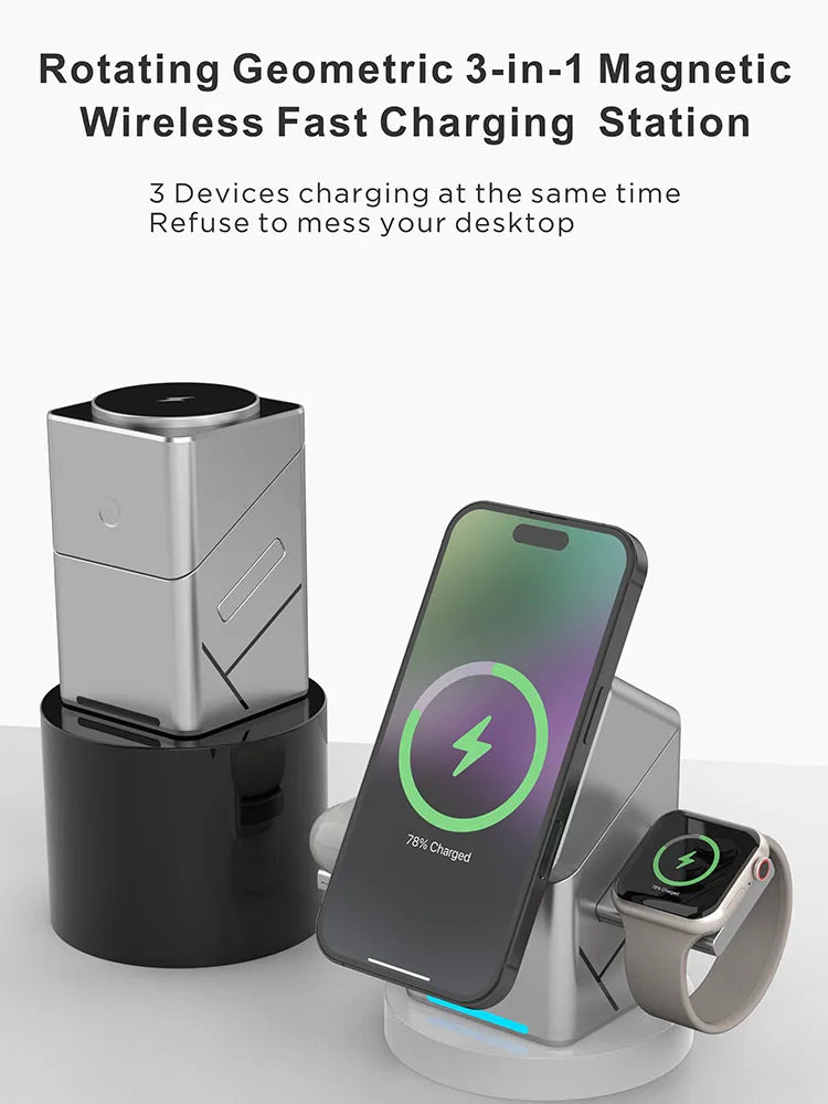 TouchSpin 15W 3-in-1 Touch Rotating Magnetic Wireless Charger – iPhone, Samsung & Xiaomi