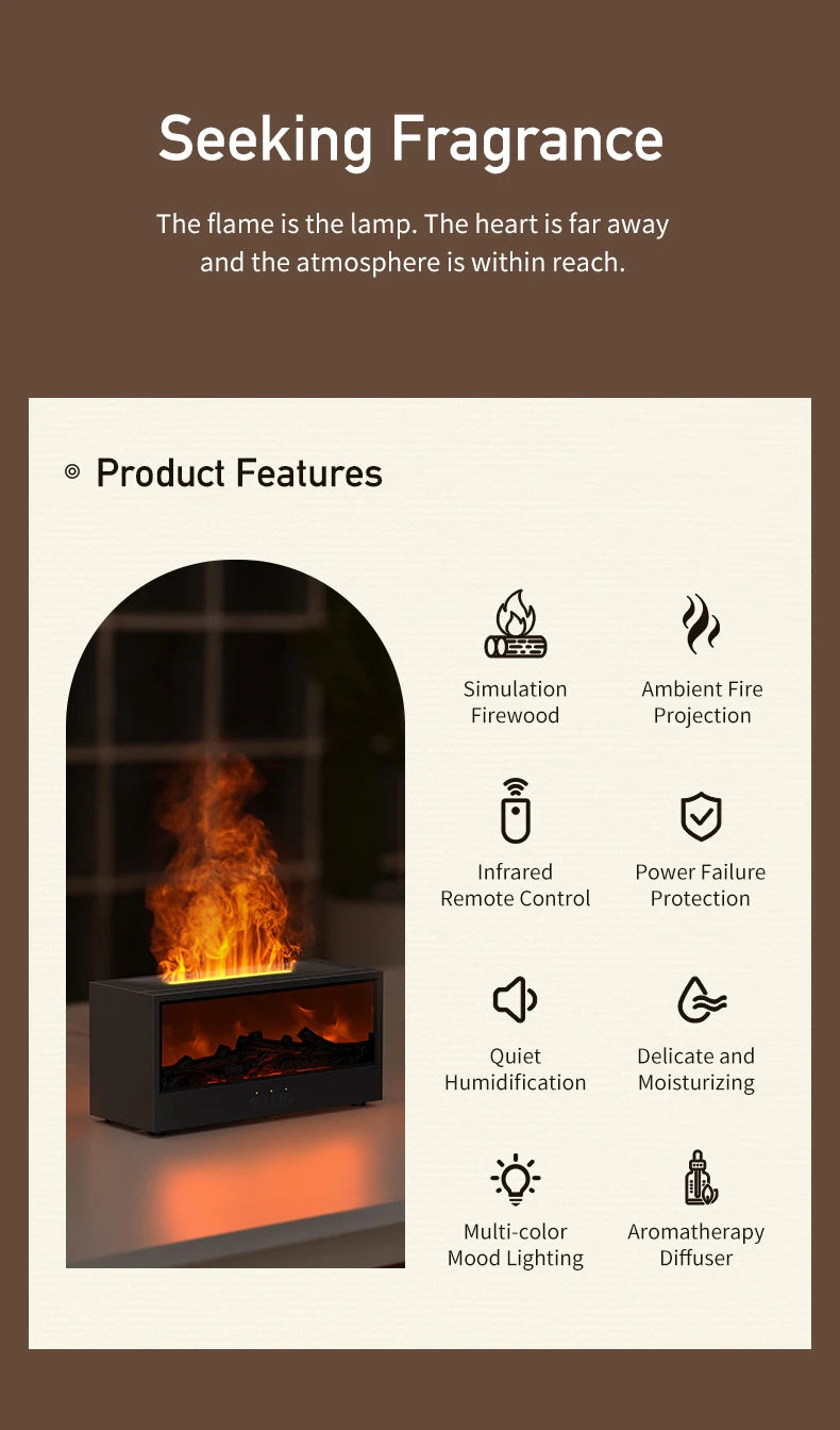 VISSKO Creative Fireplace Air Humidifier – Waterless Aroma Diffuser with LED & Remote Control