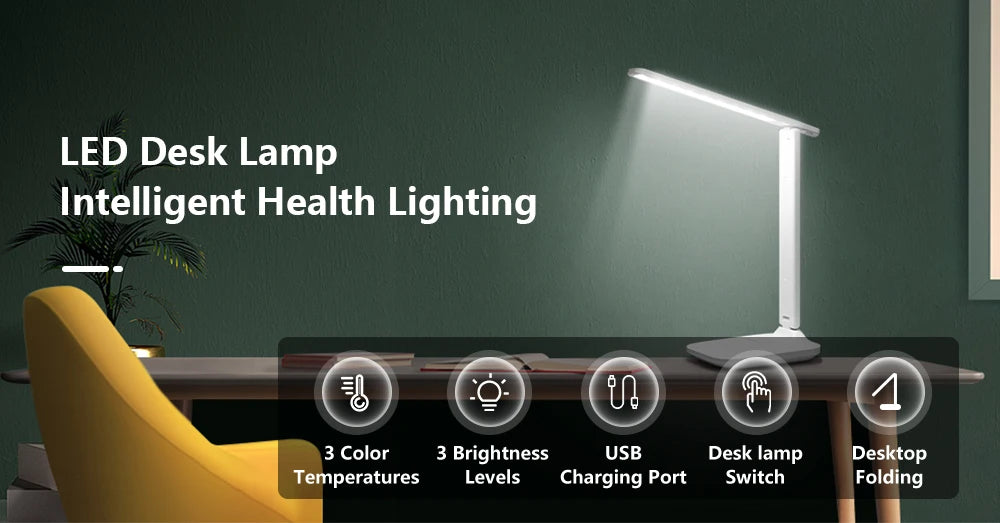 Double Headed Eye Protection Table Lamp LED Rechargeable Dimmable Desk Light Smart Display For Study Reading Bedside Night Light