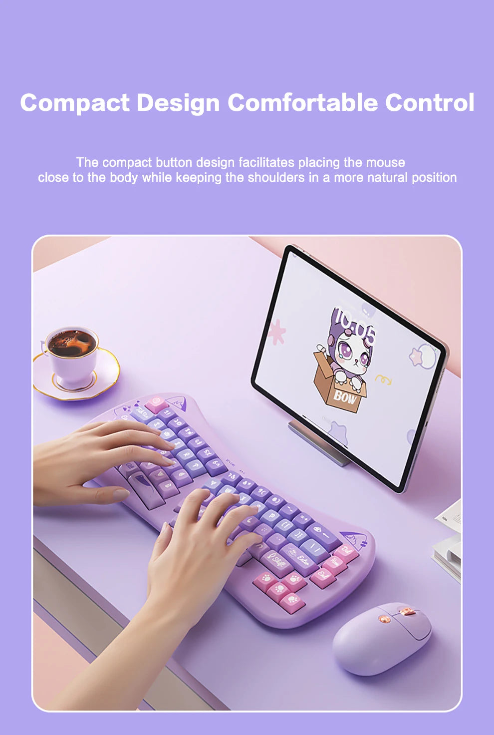 PurrBoard 68 – Ergonomic Split Wireless Keyboard | Bluetooth + 2.4G + Cat Keycaps