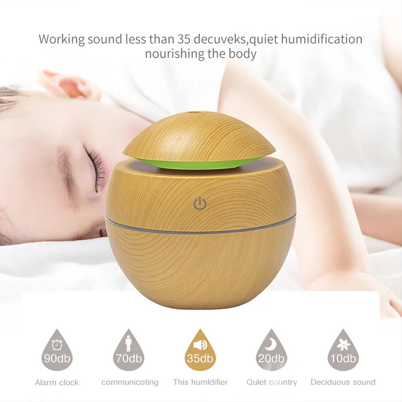 GrainMist USB Ultrasonic Cool Mist Aroma Diffuser – Wood Grain Essential Oil Humidifier & Air Purifier