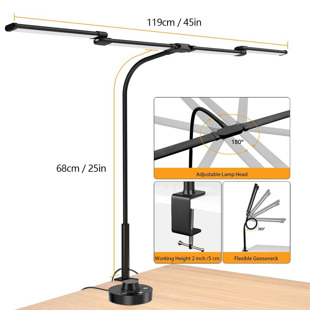 LED Architect Desk Lamp with Clamp – Adjustable Swing Arm Task Light | Eye-Care Dimmable Study & Office Lamp for Home Workstation