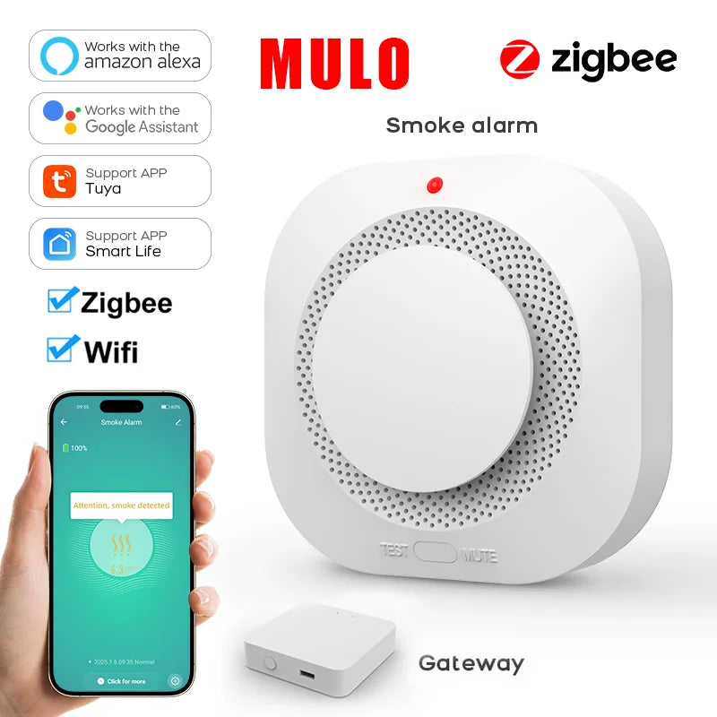Tuya ZigBee WiFi Smart Smoke Detector – Home Security Fire Alarm Sensor