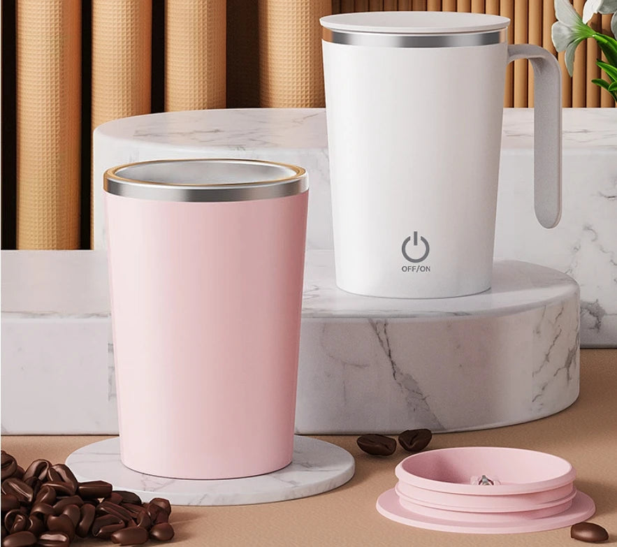 SpinSip Self-Stirring Magnetic Stainless Steel Mug – Auto Mixing Coffee Cup