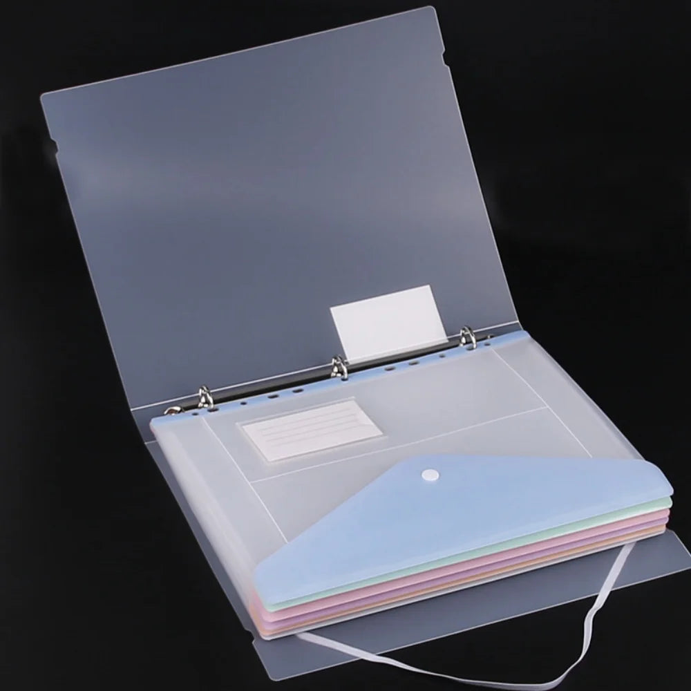 Plastic 11-hole Loose-leaf File Bag Transparent 3-hole Folder+6pcs Binder Pockets Document Pouch for Office and School Supply