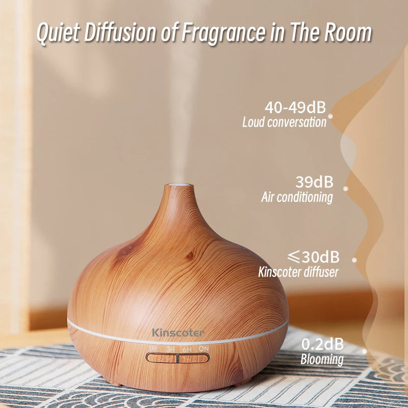 WoodMist 500ml Aromatherapy Essential Oil Diffuser – Remote Control, 7-Colour LED & Ultrasonic Humidifier