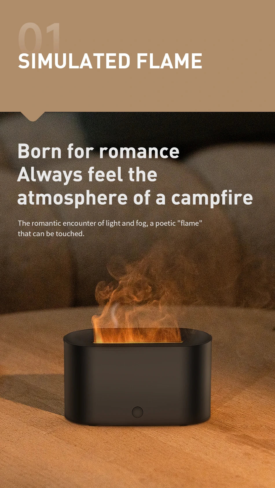 FlameGlow Mini Aroma Diffuser – Colourful Flame Effect Humidifier & Essential Oil Diffuser
