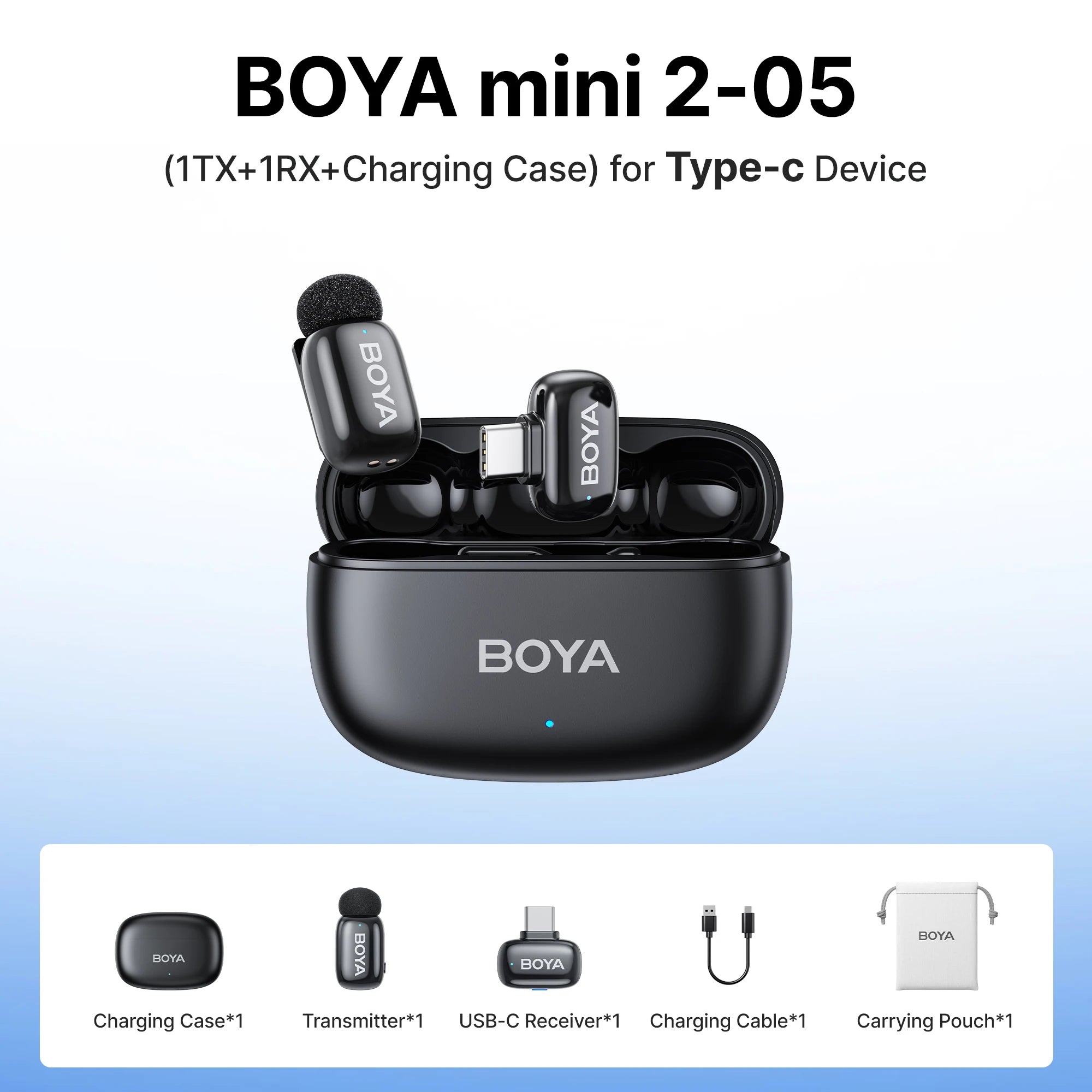 BOYA Mini 2 Wireless Lavalier Microphone – AI Noise Reduction for iPhone & Android