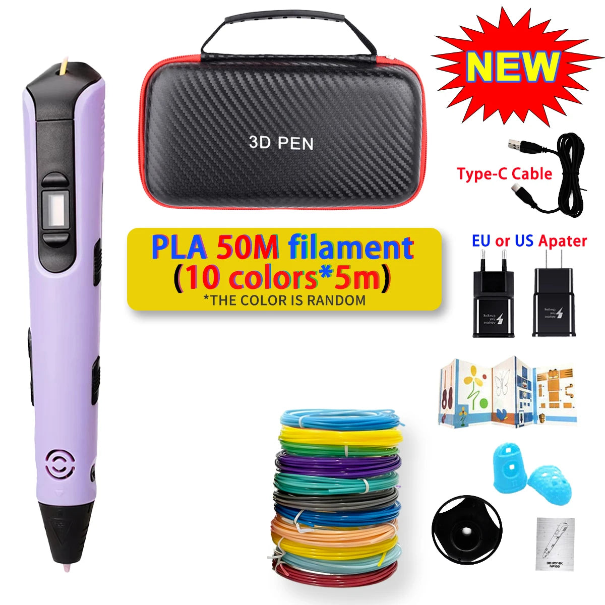 GlowPen Kids 3D Pen – PLA Filament, Power Adapter & Travel Case, Birthday Gift