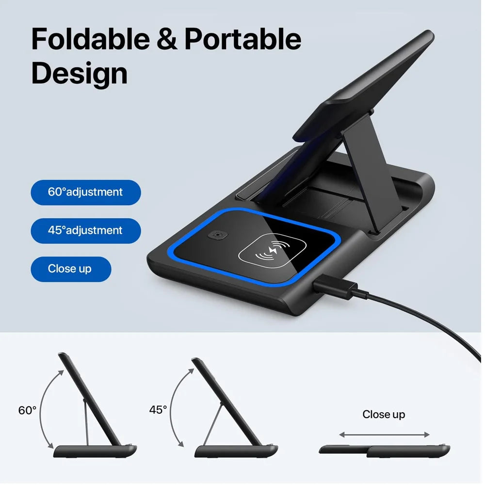 TriCharge 40W 3-in-1 Foldable Wireless Charging Station – iPhone, Apple Watch & AirPods