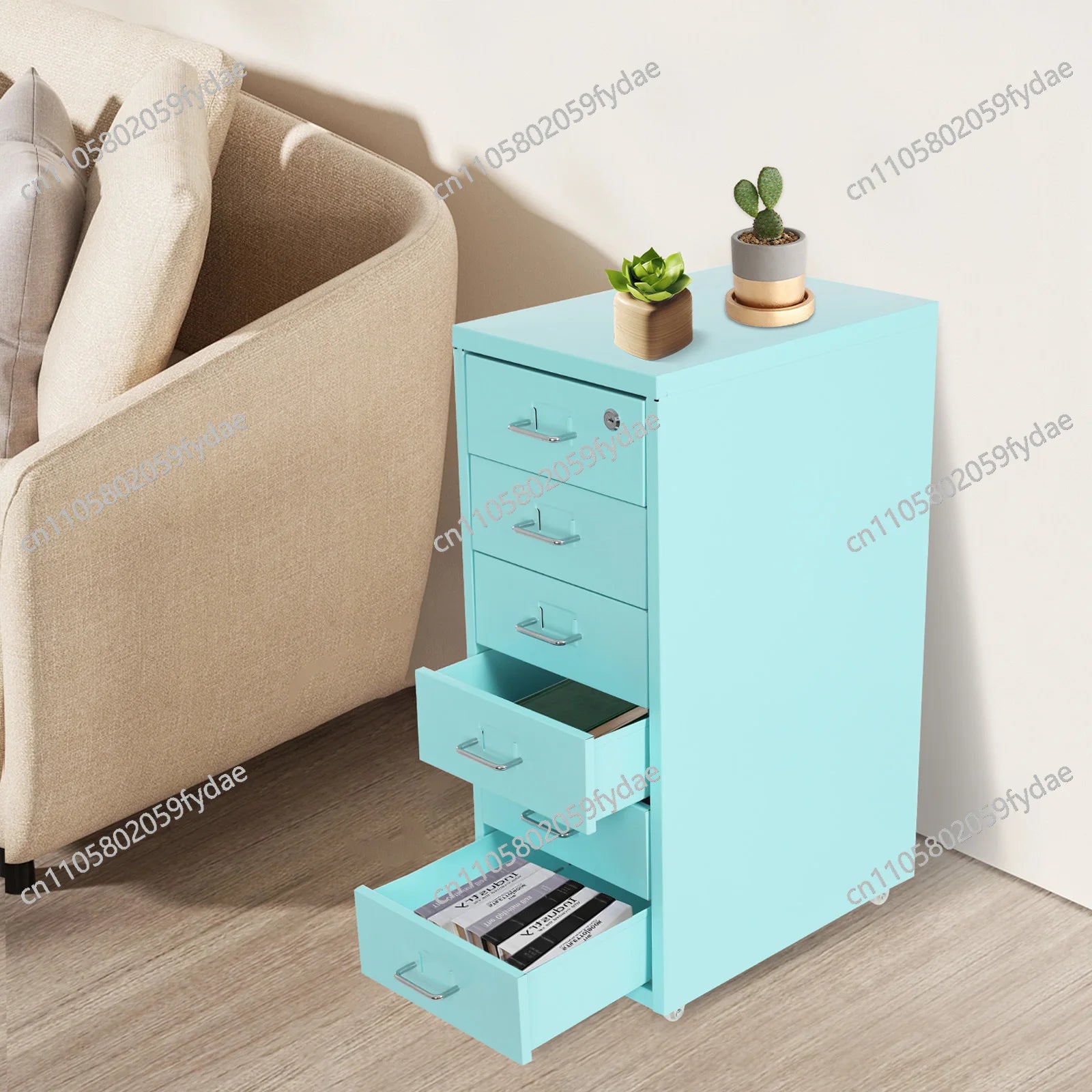 6-Tiers: Vertical File Cabinet,Cold-Rolled Steel Metal File Cabinet  Filing Cabinet Blue in the Office, Study
