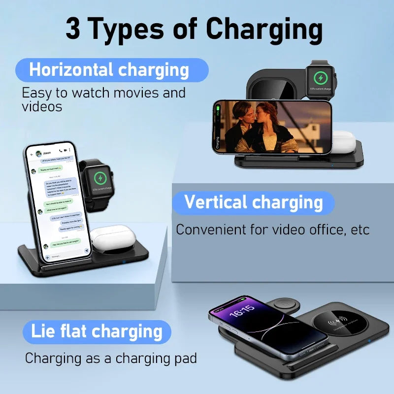 FoldCharge Foldable Fast Wireless Charging Station – iPhone 16/15/14, Apple Watch & AirPods