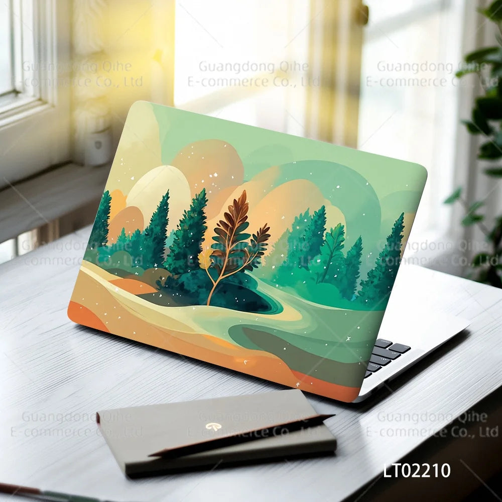 2pcs Creative Botanical Laptop Stickers Hand-Drawn Floral Line Art in Bright Colors, Waterproof Vinyl Decal for Notebook Covers