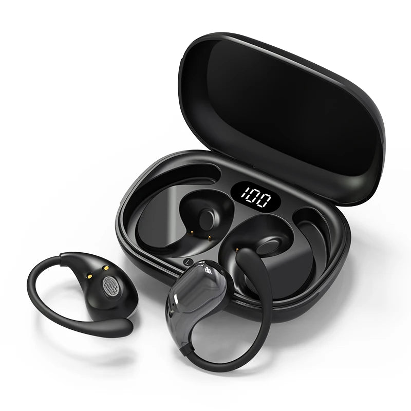 Bluetooth 5.4 Ear Hook Earbuds – LED Display, Waterproof, Touch Control, HiFi Sound