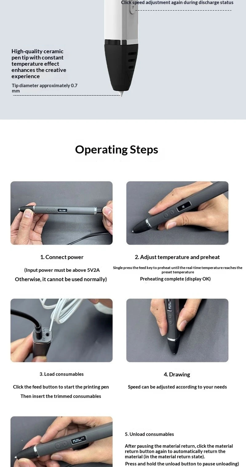 Lenovo 3D Pen – OLED Display, DIY Scribble Pen with PLA Filament