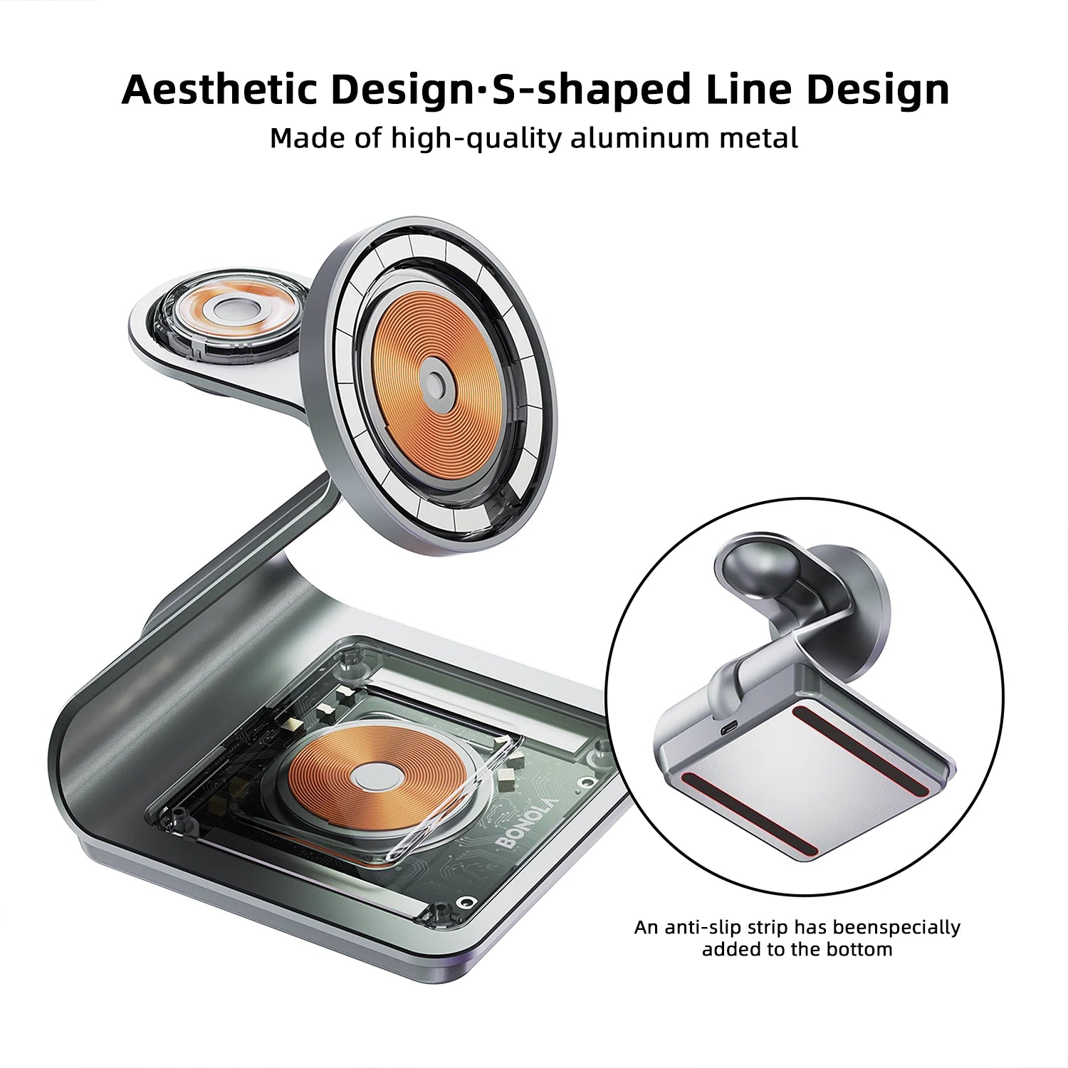 Bonola 3-in-1 Magnetic Wireless Charging Station – iPhone 17/16/15/14, Apple Watch & AirPods Pro