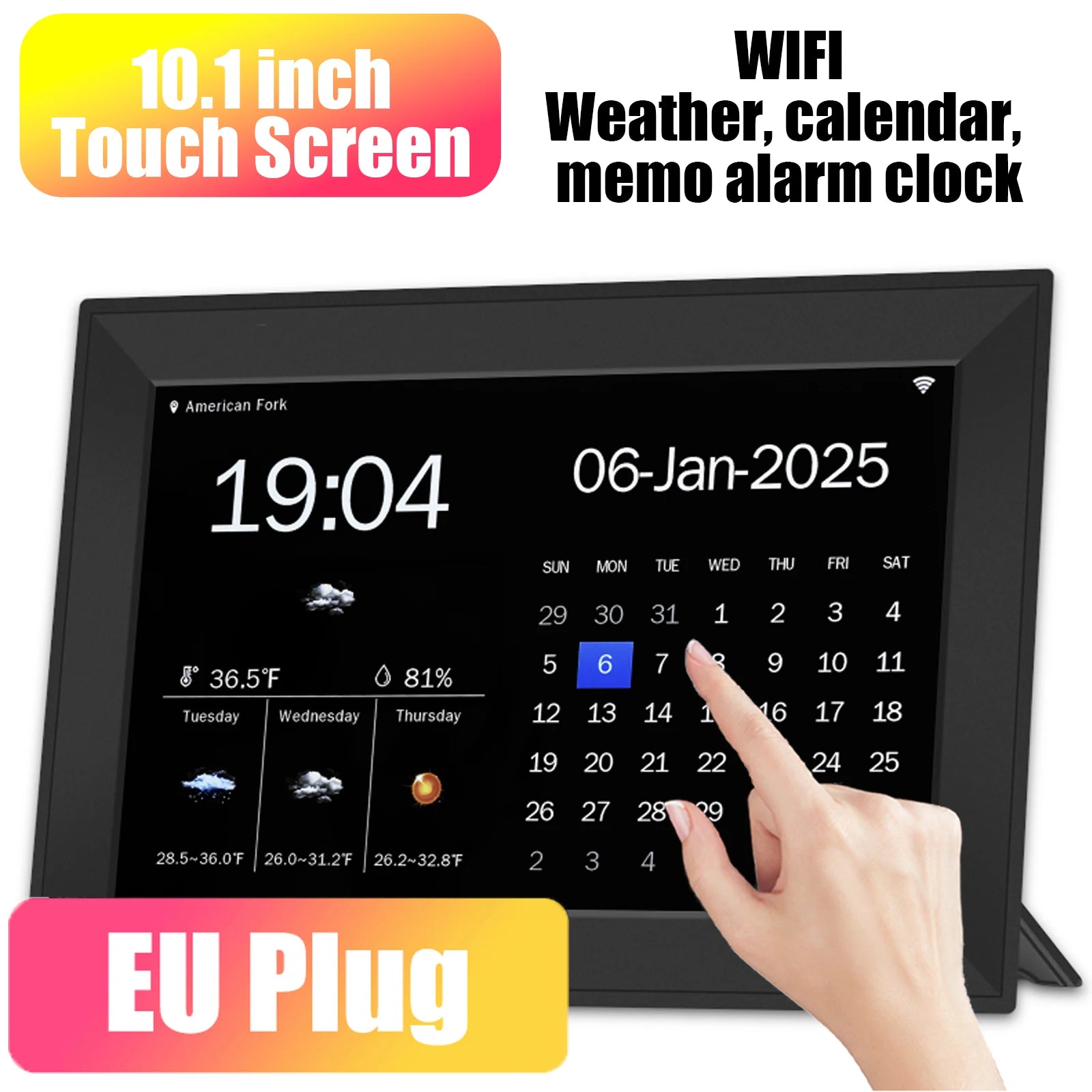 10.1" Smart Digital Calendar Clock – Touchscreen Family Scheduler with Weather, WiFi & Chore Chart