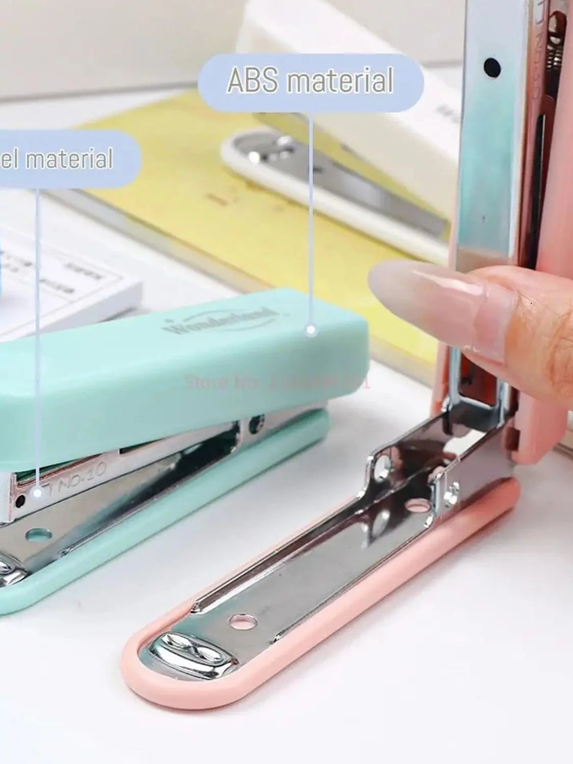 MacaronPress Pastel Thumb-Press Stapler – 10-Page Capacity