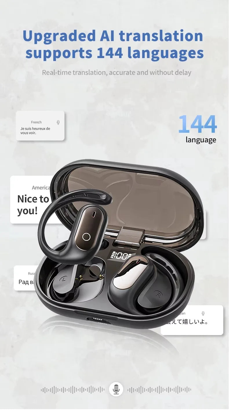 UYUXIO AI Translator Earbuds – 144 Languages Real-Time Translation, OWS Design