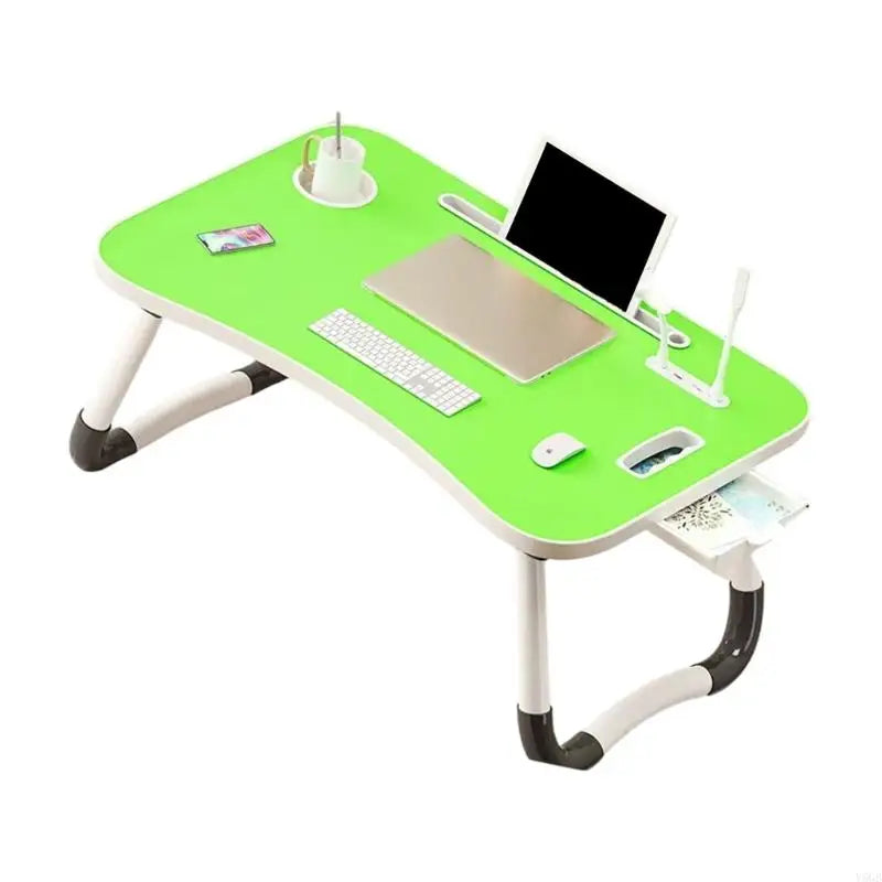 Foldable Computer Desk Featuring 4 USB Ports Mini Light Fan Cup Holder Side Drawer Card Slot Portable for Laptop Use on Bed Y5GB