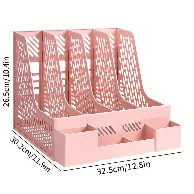 1pc Desktop File Organizer with 4 Compartments PP Material Detachable Space-Saving Office Supplies Document Sorting Storage Box