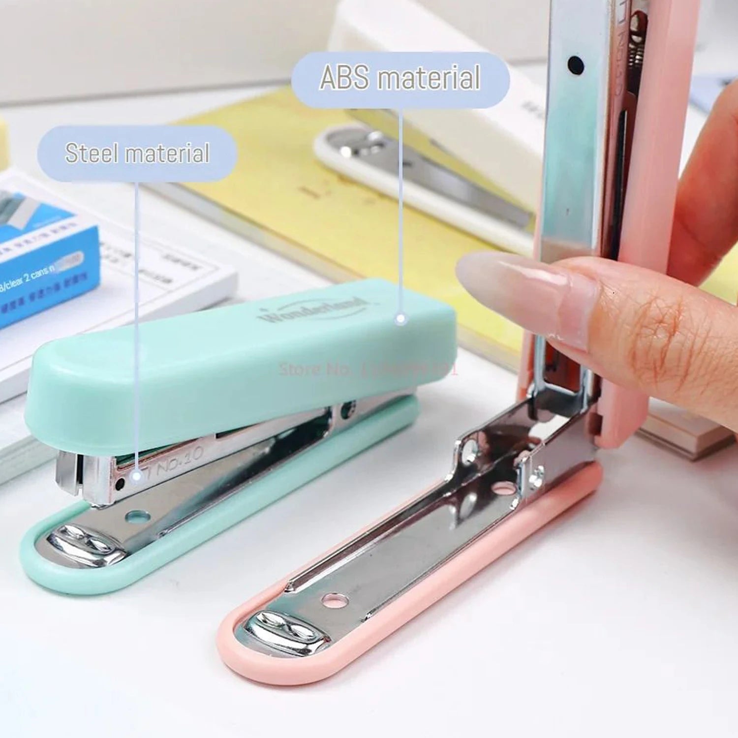 MacaronPress Pastel Thumb-Press Stapler – 10-Page Capacity