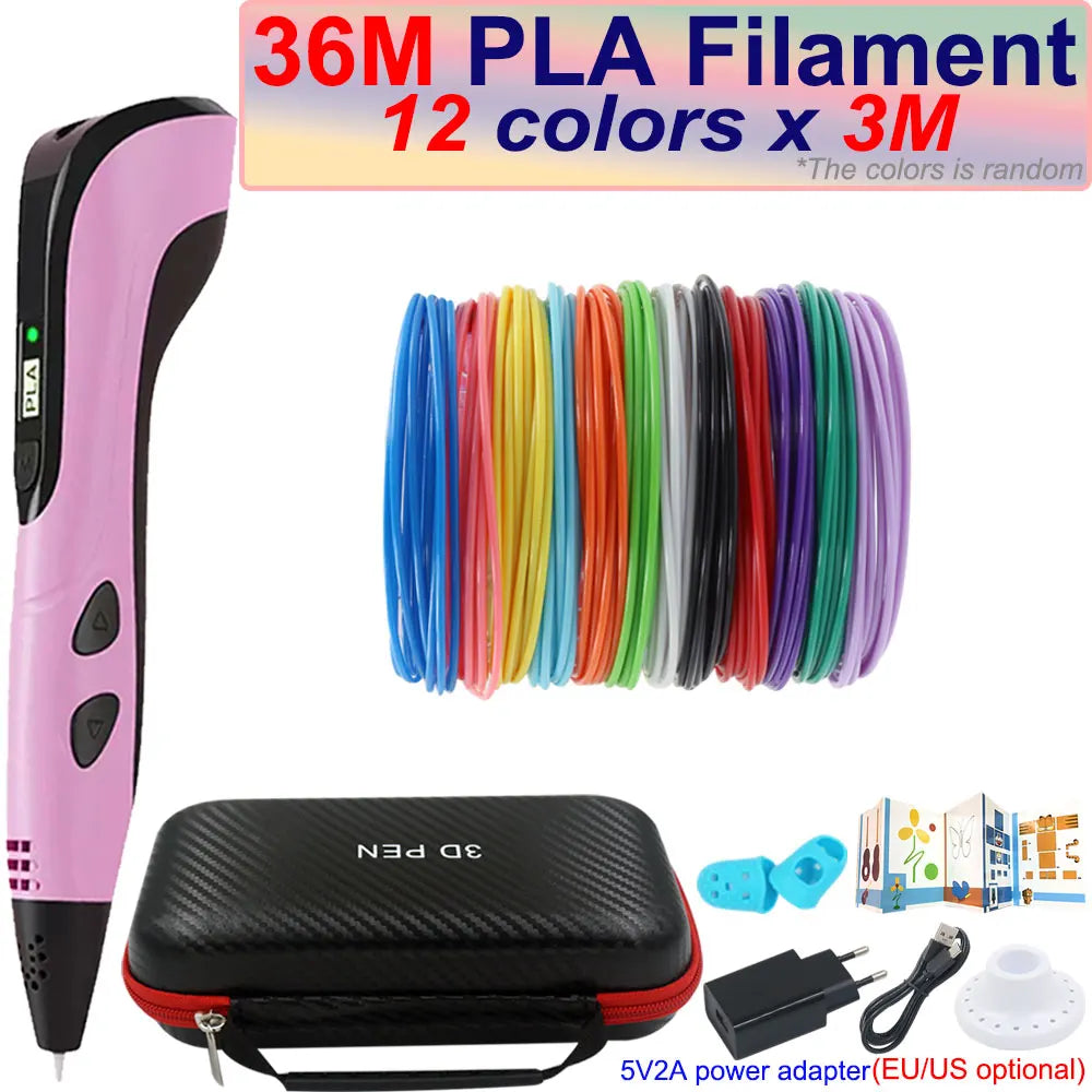 Kids 3D Pen with LCD Screen – 200M PLA Filament, Power Adapter & Travel Case